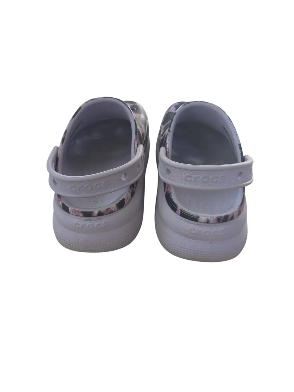 CROCS Kids Leopard Print Slip-On Clogs in Lavender and Black